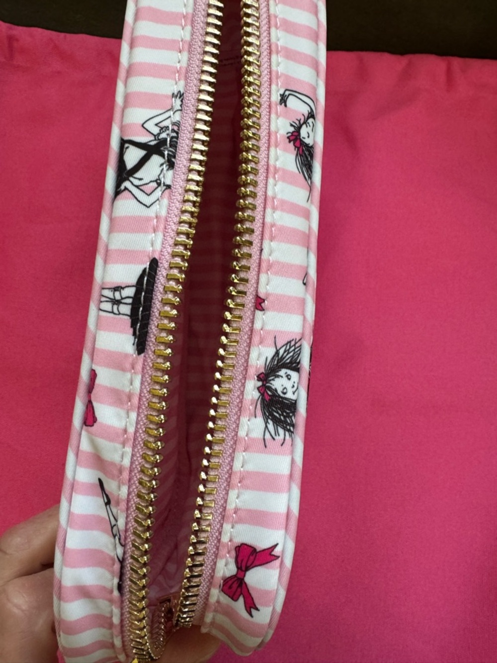 Stoney Clover Lane Pink & White Striped Eloise Cosmetic Pouch - Picture 11 of 12